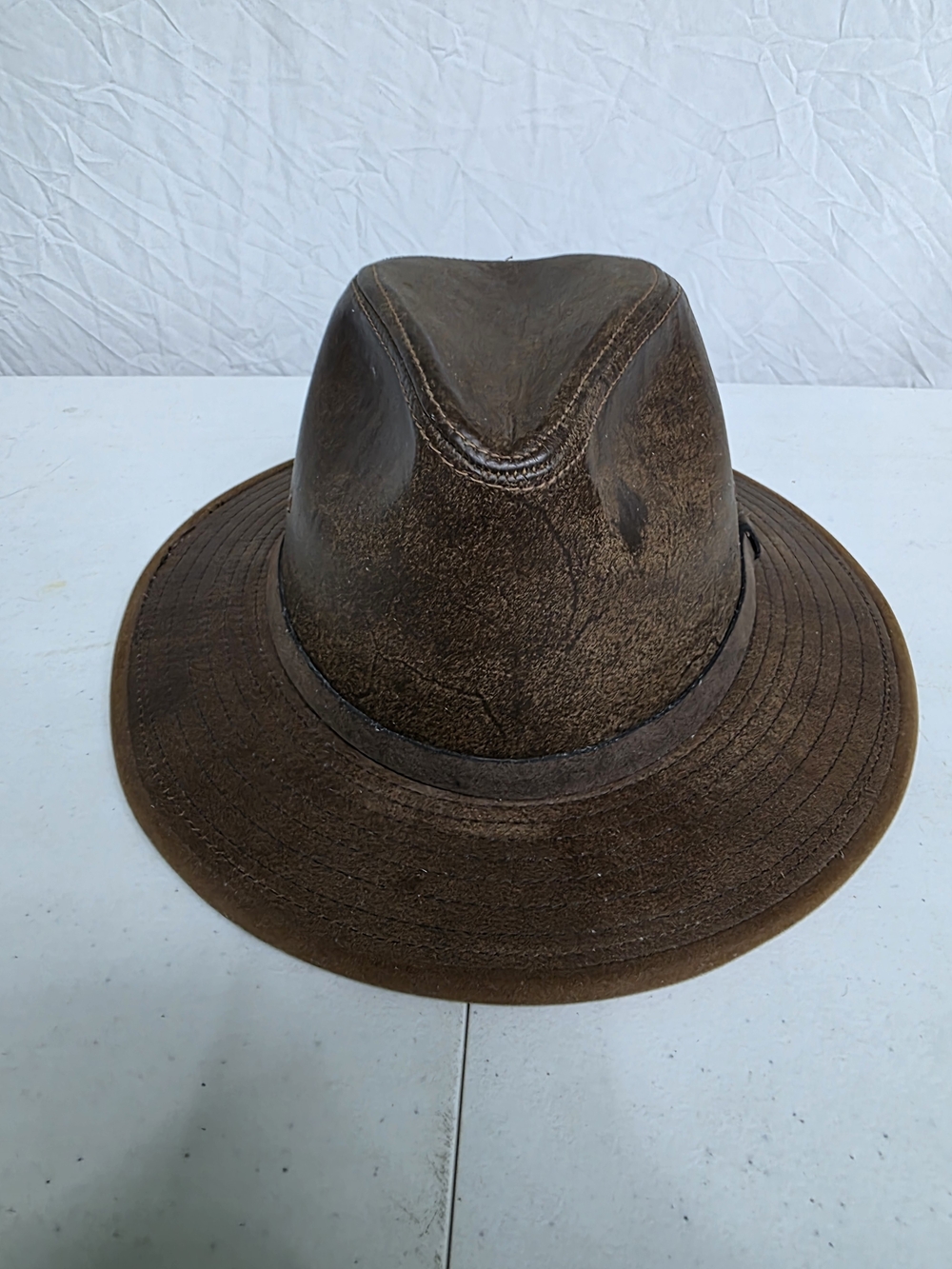 Men's Brown Distressed Leather Fedora Hat